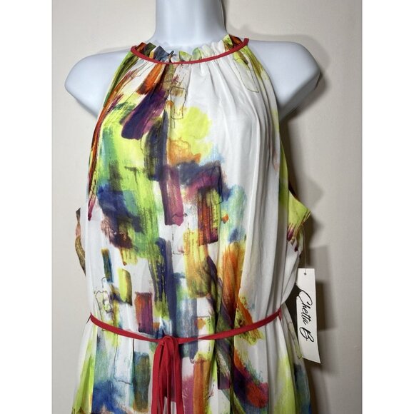 CHEETA B Sleeveless Halter Chiffon Maxi Dress NEW Multicolor Abstract Size 16 - Picture 2 of 8